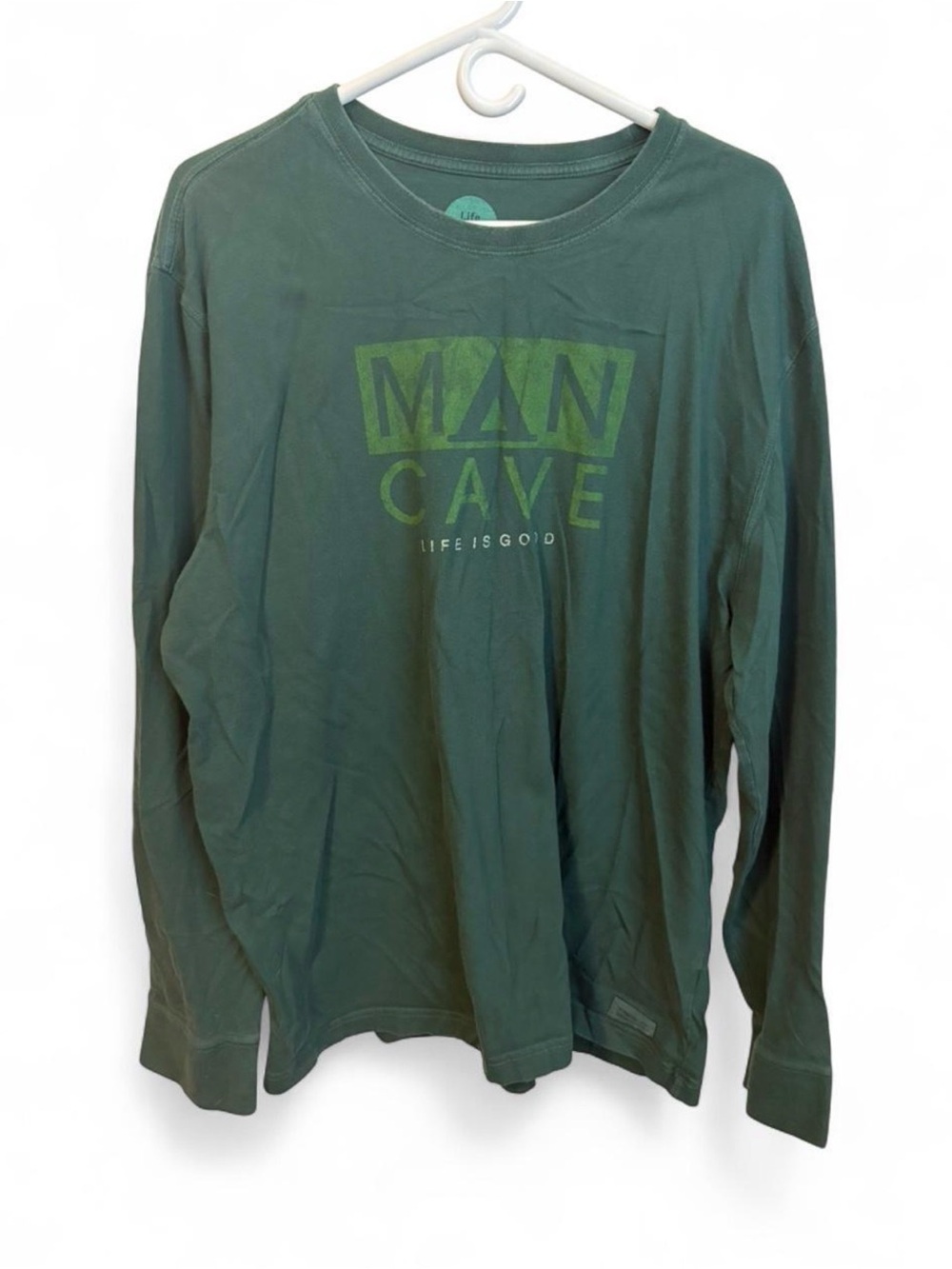 Life Is Good Men's Dark Green Long Sleeve 'Man Cave' Graphic Tee